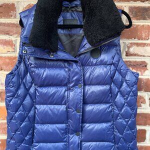 UGG Cobalt Blue Puffer Vest with Black Shearling Collar - Women's L